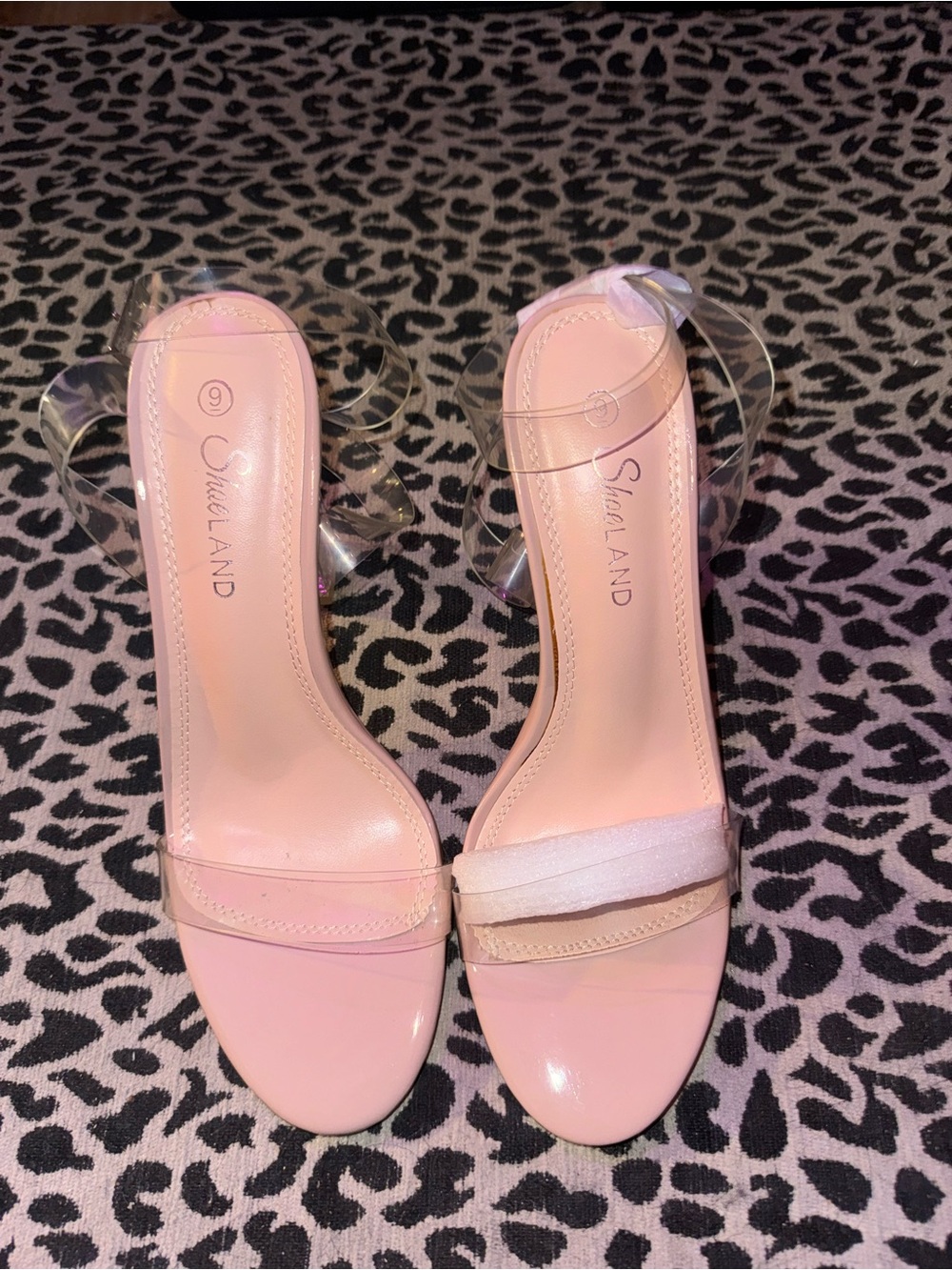 ShoeLand Pink Clear-Strap Heeled Sandals